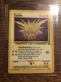Zapdos 15/62 Fossil Set Holo Rare Pokemon Card Near Mint - Image 1