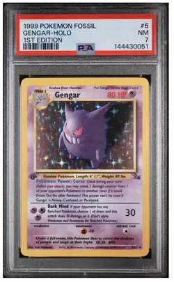 1999 Pokemon TCG Fossil 1st Edition Gengar Holo Rare Card 5/62 PSA - Image 1