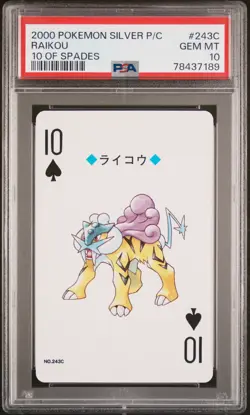 2000 POKEMON SILVER VERSION PLAYING CARDS 10 OF SPADES #243C RAIKOU PSA 10 - Image 1