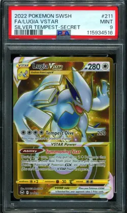 PSA 9 Lugia VSTAR 211/195 Silver Tempest Gold Pokemon Card - Image 1