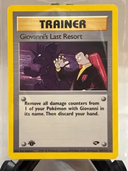 Pokemon 1st Edition Gym Heroes Giovanni's Last Resort Trainer Rare 105/132 LP - Image 1