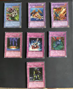 Konami Yu-Gi-Oh! TCG 7 Card Lot 1996 - Thousand Dragon, Flame Swordsman, Trap - Image 1