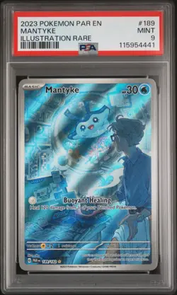 PSA9 Mantyke 2023 Pokemon PAR-EN-Paradox Rift 189 Illustration Rare IR - Image 1