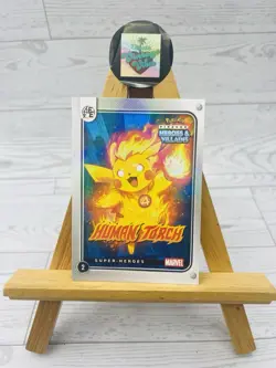 Pikachu as Human Torch Holo Heroes & Villains Flash Edition Non-Pokemon Fan Art - Image 1