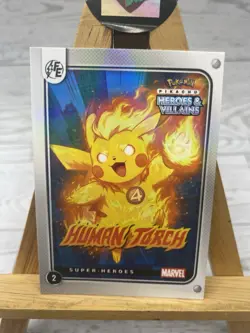Pikachu as Human Torch Holo Heroes & Villains Flash Edition Non-Pokemon Fan Art - Image 2