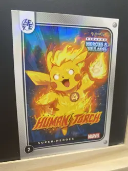 Pikachu as Human Torch Holo Heroes & Villains Flash Edition Non-Pokemon Fan Art - Image 4