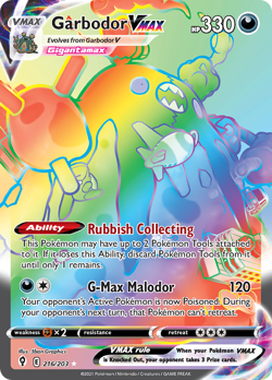 GARBODOR VMAX 216/203 RARE RAINBOW EVOLVING SKIES POKEMON NEAR MINT - Image 1