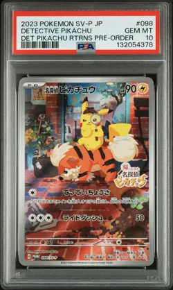2023 POKEMON JPN SV-P PROMO #098 DETECTIVE PIKACHU PSA 10 - Image 1