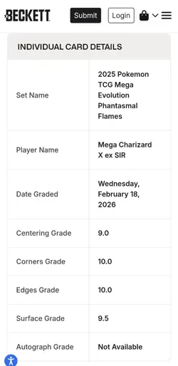 Mega Charizard X EX 125/094 Phantasmal Flames SIR Holo Beckett 9.5 Pokemon BGS - Image 4