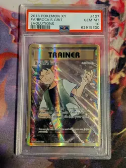 2016 POKEMON XY EVOLUTIONS #107 FULL ART/BROCK'S GRIT PSA 10 - Image 1