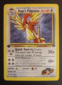 Pokemon TCG Koga's Pidgeotto 27/132 Gym Challenge 1st Edition Regular Rare LP - Image 1