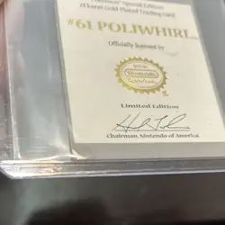 Pokemon TCG Special Edition 23k Gold-Plated Trading Card Certificate Poliwhirl - Image 3