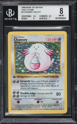 BGS 8 Chansey 1st Edition Thick Stamp Base Set 1999 Pokemon Card #3 - Image 1