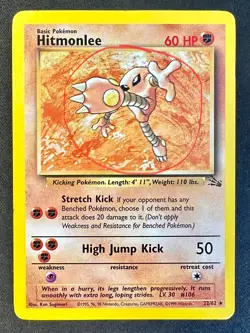 Hitmonlee Double Print Error 22/62 1999 Fossil Set Pokemon Card Non Holo Rare Mp - Image 1