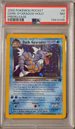 Dark Gyarados 8/82 Prerelease PSA 7 Holo Team Rocket 2000 Swirl Pokemon - Image 1