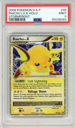 Pokemon Raichu Lv. X #99 D&P Stormfront Level X PSA 9 Mint Holo - Image 1