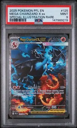 2025 POKEMON PFL EN-PHANTASMAL FLAMES #125 MEGA CHARIZARD X ex PSA 9 MINT - Image 1