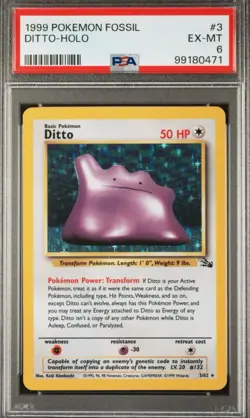 PSA 6 - Pokemon Fossil Ditto 3/62 Holo - Image 1