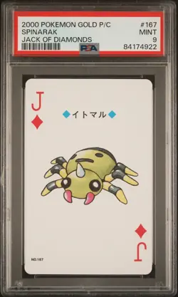Pokemon Gold Poker Playing Card Spinark Jack of Diamonds #167 PSA 9 Mint - Image 1