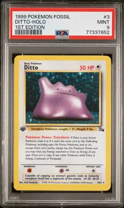 Ditto Holo 1st Edition 3/62 PSA 9 - 1999 Pokemon Fossil 1st Edition - Image 1