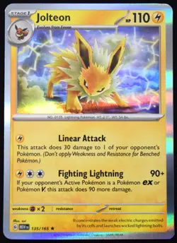 Pokemon TCG Jolteon 135/165 2023 Scarlet & Violet 151 Holo Rare Card - NM - Image 1