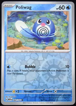 Pokemon TCG Poliwag 060/165 Scarlet & Violet 151 Reverse Holo Common Card - NM - Image 1