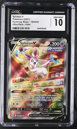 ✨✨✨ CGC 10 2021 SYLVEON V 184/203 Ultra Rare EVOLVING SKIES Pokemon Card - Image 1