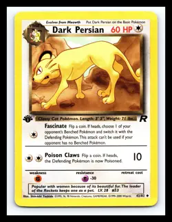 💥 DARK PERSIAN 1ST EDITION Non Holo # 42/82 | TEAM ROCKET SET | Pokemon 2000 - Image 1