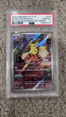 2023 POKEMON JAPANESE SV-P PROMO PRE-ORDER #098 DETECTIVE PIKACHU PSA 10 - Image 1