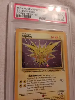 1999 Pokemon Fossil #15 Zapdos-Holo Corrected Foil PSA-2 - Image 2