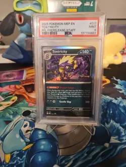 2025 POKEMON MEP PROMO PHANTASMAL FLAMES PRERELEASE-STAFF #017 TOXTRICITY PSA 9 - Image 1