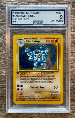 1st Edition Machamp 8/102 Base Holo TCG Pokemon Card AGS 9 (not PSA BGS) First - Image 1