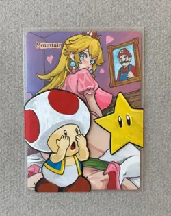 Magic MTG Altered Painted Mountain Princess Peach Anime Girl by white_alters - Image 1