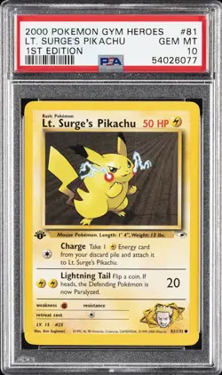 2000 POKEMON GYM HEROES 1ST ED #81 LT. SURGE'S PIKACHU PSA 10 - Image 1