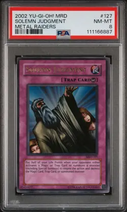 2002 Yu-Gi-Oh! Solemn Judgment Metal Raiders MRD Unlimited Ultra Rare PSA 8 - Image 1