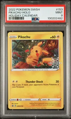 2022 POKEMON SWSH BLACK STAR PROMO HOLIDAY CALENDAR 2022 #153 PIKACHU-HOLO PSA 9 - Image 1