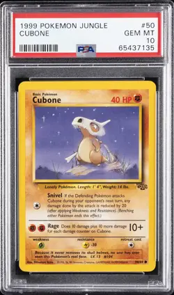 1999 POKEMON JUNGLE #50 CUBONE PSA 10 - Image 1