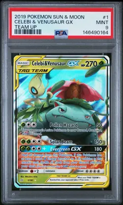 2019 Pokemon S&M Team Up Celebi & Venusaur GX #1 PSA 9 - Image 1