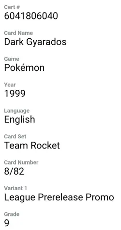 CGC 9 MINT Dark Gyarados Team Rocket 8/82 Holo Prerelease Promo Pokemon Card - Image 2