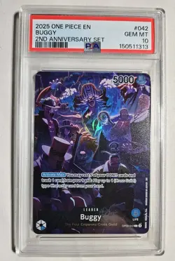 2025 ONE PIECE OP09 042 BUGGY ENGLISH 2ND ANNIVERSARY SET LEADER PROMO PSA 10 - Image 1