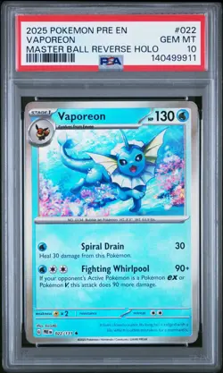 PSA 10 Vaporeon (Master Ball Pattern) 022/131 Prismatic Evolutions Holo LOW POP - Image 1