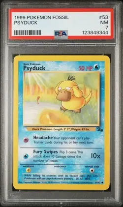 Psyduck #53 Pokemon Fossil PSA 7 - Image 1