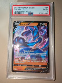 2020 Pokemon Lucario V 027/073 Champion's Path Ultra Rare Graded PSA 9 MINT - Image 1