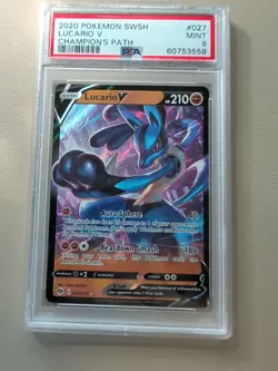 2020 Pokemon Lucario V 027/073 Champion's Path Ultra Rare Graded PSA 9 MINT - Image 2