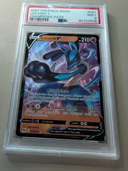 2020 Pokemon Lucario V 027/073 Champion's Path Ultra Rare Graded PSA 9 MINT - Image 3