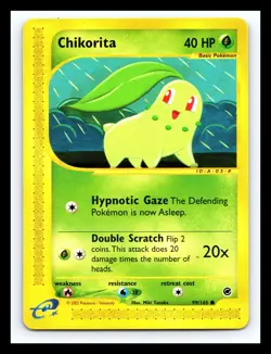 💥 CHIKORITA 2002 Pokemon Vintage # 99/165 Expedition E-Reader Non Holo Foil - Image 1