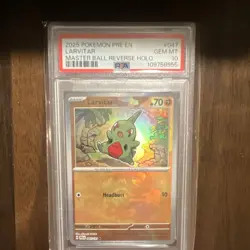 Pokemon Larvitar 047/131 Sv: Prismatic Evolutions Master Ball Holo PSA 10 70 HP - Image 1