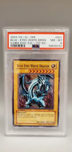 Yugioh PSA 8 NM-MT Blue-Eyes White Dragon SKE-001 1st Edition Super Rare 2004 - Image 1