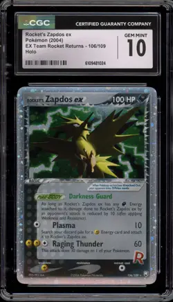Pokemon Rocket's Zapdos ex EX Team Rocket Returns Holo Ultra Rare #106 CGC 10 - Image 1