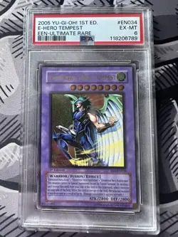 Yu-Gi-Oh Elemental Hero Tempest Card EEN-EN034 1st Edition Ultimate Rare PSA 6 - Image 1